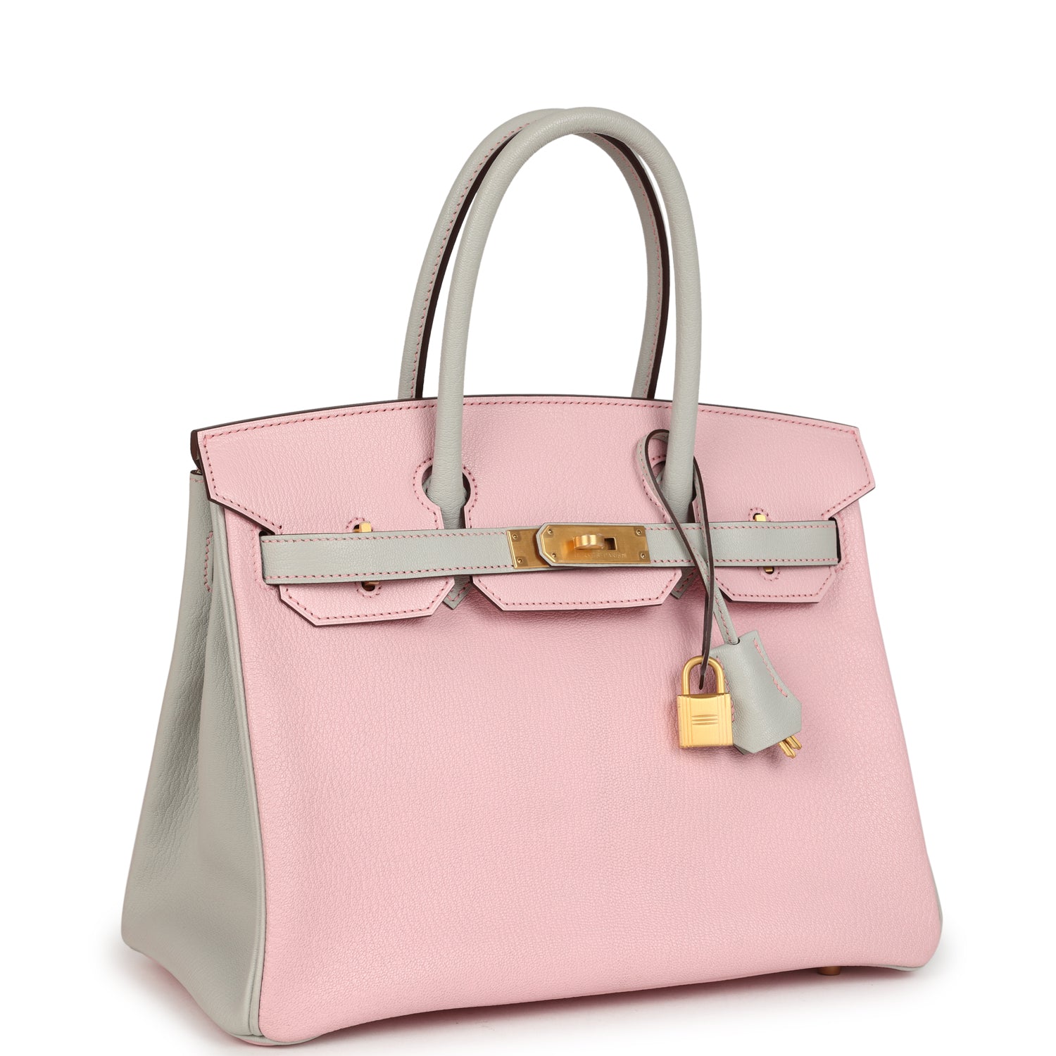 Hermes Special Order (HSS) Birkin 30 Rose Sakura and Gris Perle Chevre Brushed Gold Hardware