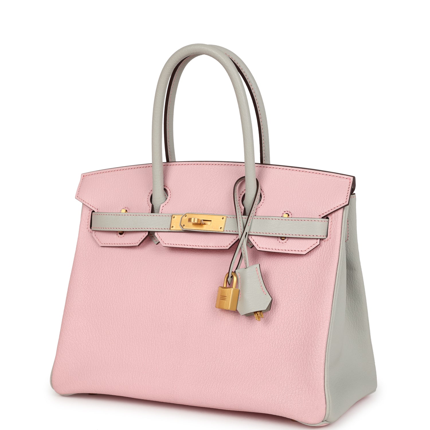 Hermes Special Order (HSS) Birkin 30 Rose Sakura and Gris Perle Chevre Brushed Gold Hardware