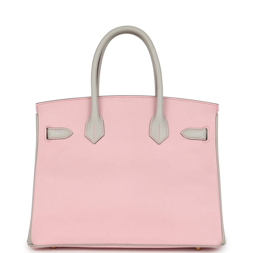 Hermes Special Order (HSS) Birkin 30 Rose Sakura and Gris Perle Chevre Brushed Gold Hardware