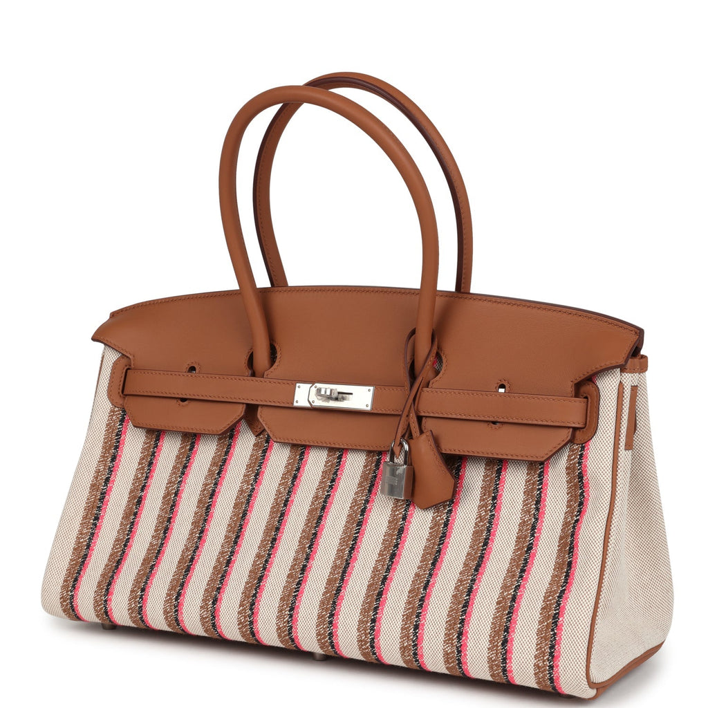 Hermes Shoulder Birkin Light 39 Multicolor Toile and Gold Swift Palladium Hardware