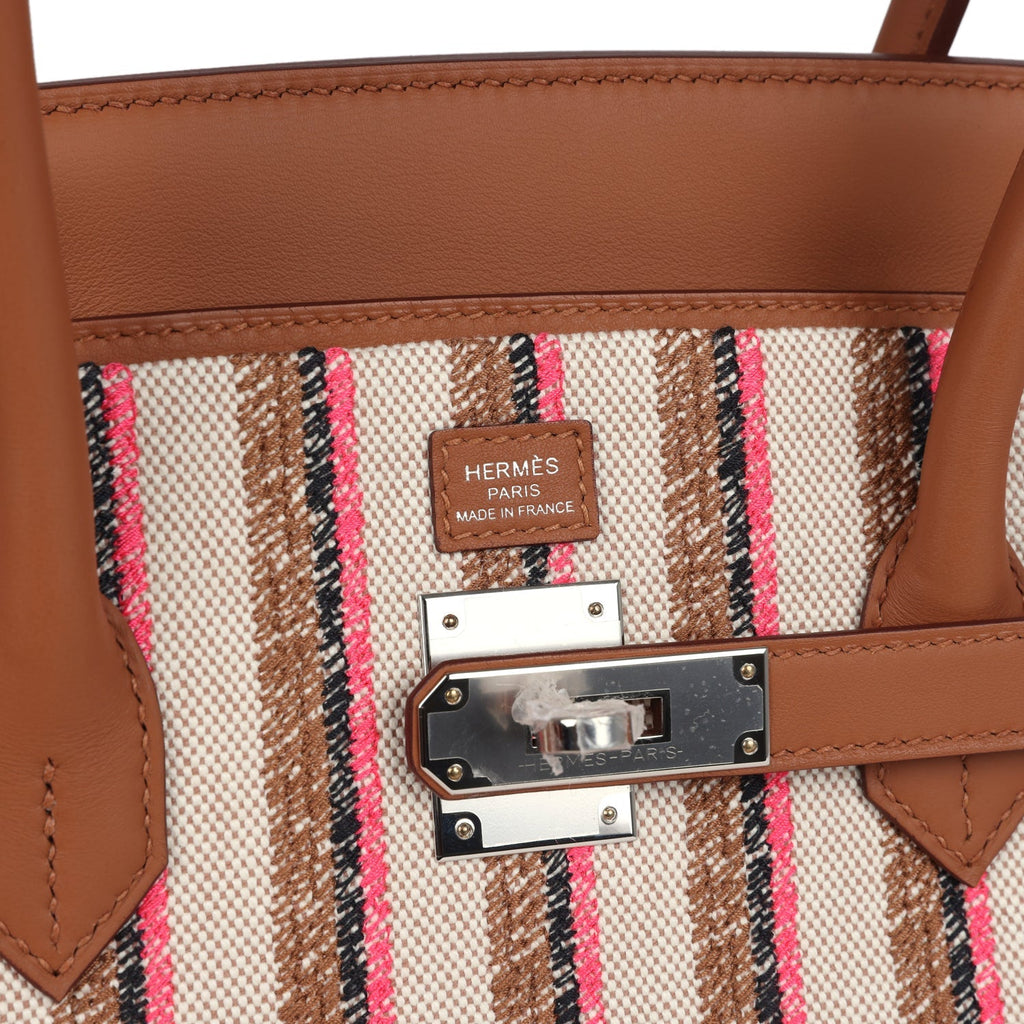 Hermes Shoulder Birkin Light 39 Multicolor Toile and Gold Swift Palladium Hardware
