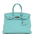 Hermes Birkin 35 Bleu Atoll Togo Palladium Hardware