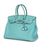 Hermes Birkin 35 Bleu Atoll Togo Palladium Hardware