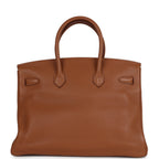 Hermes Birkin Club 35 Gold and Marron d'Inde Clemence and Ficelle Lizard Permabrass Hardware