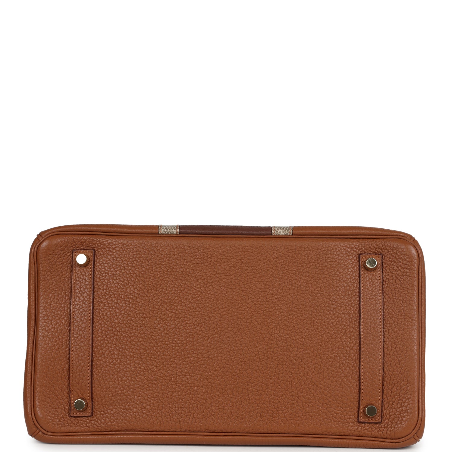 Hermes Birkin Club 35 Gold and Marron d'Inde Clemence and Ficelle Lizard Permabrass Hardware