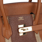 Hermes Birkin Club 35 Gold and Marron d'Inde Clemence and Ficelle Lizard Permabrass Hardware