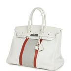 Hermes Birkin Club 35 White and Gris Perle Clemence and Sanguine Lizard Palladium Hardware