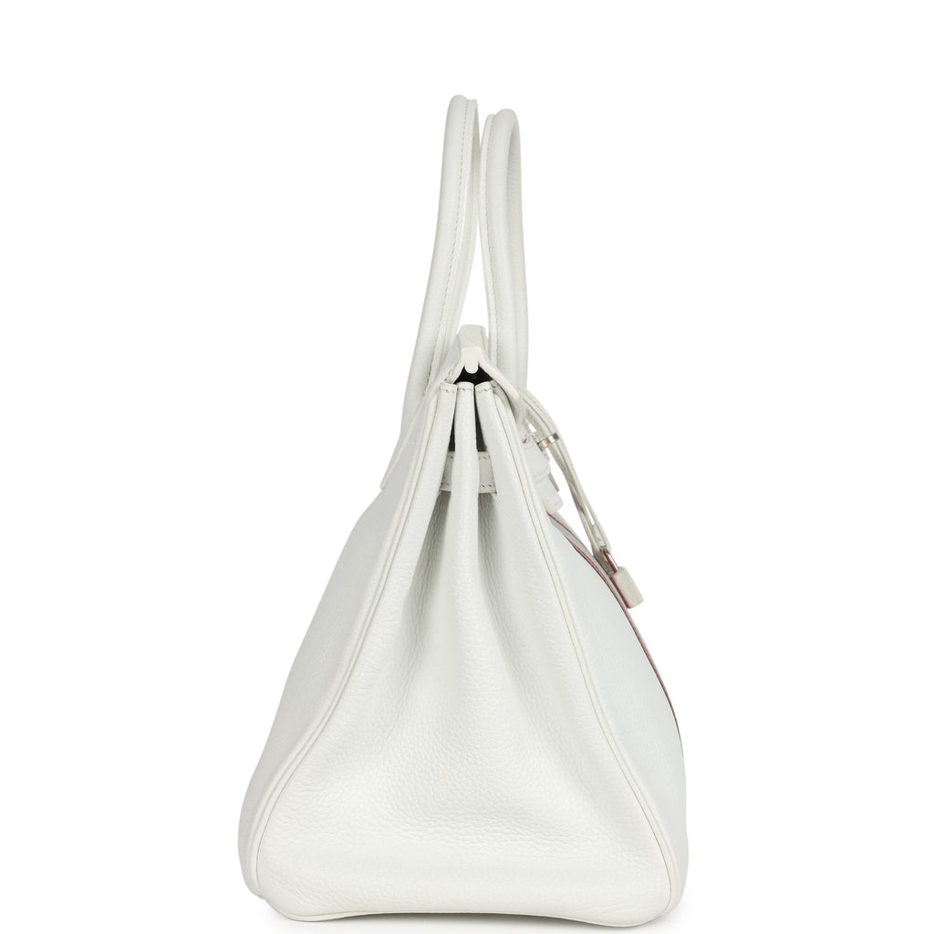 Hermes Birkin Club 35 White and Gris Perle Clemence and Sanguine Lizard Palladium Hardware