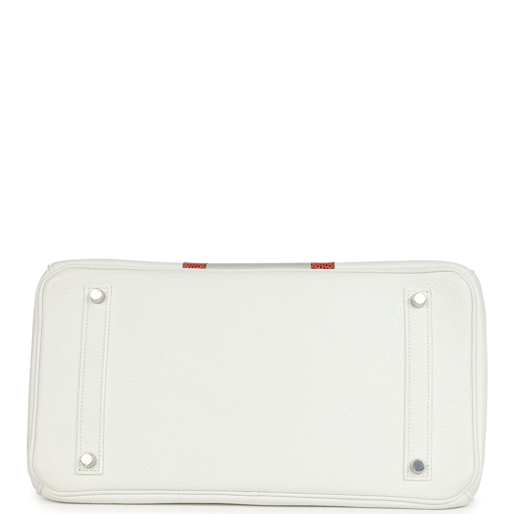 Hermes Birkin Club 35 White and Gris Perle Clemence and Sanguine Lizard Palladium Hardware