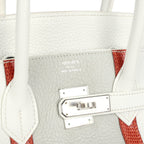 Hermes Birkin Club 35 White and Gris Perle Clemence and Sanguine Lizard Palladium Hardware