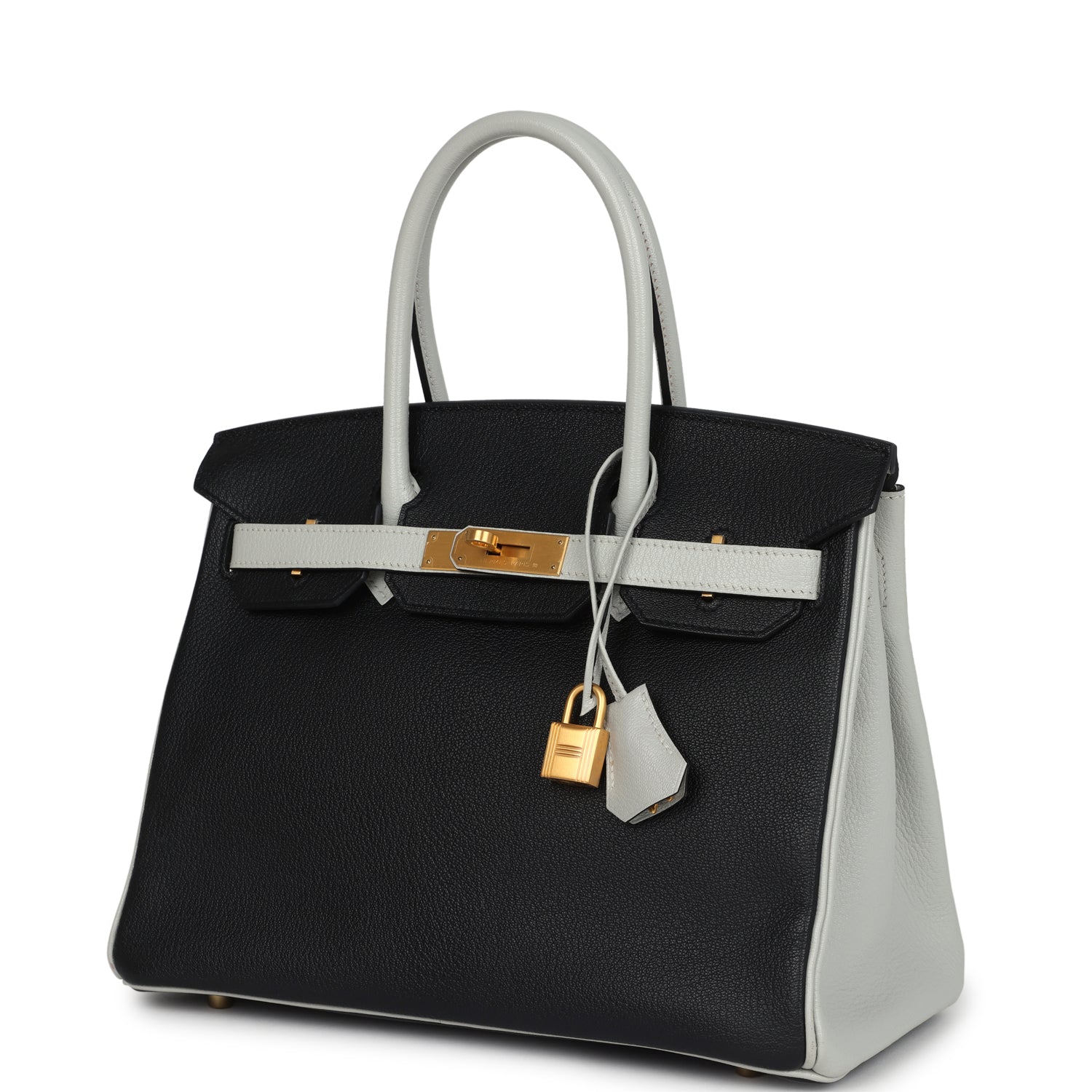 Hermes Special Order (HSS) Birkin 30 Black and Gris Perle Chevre Mysore Brushed Gold Hardware