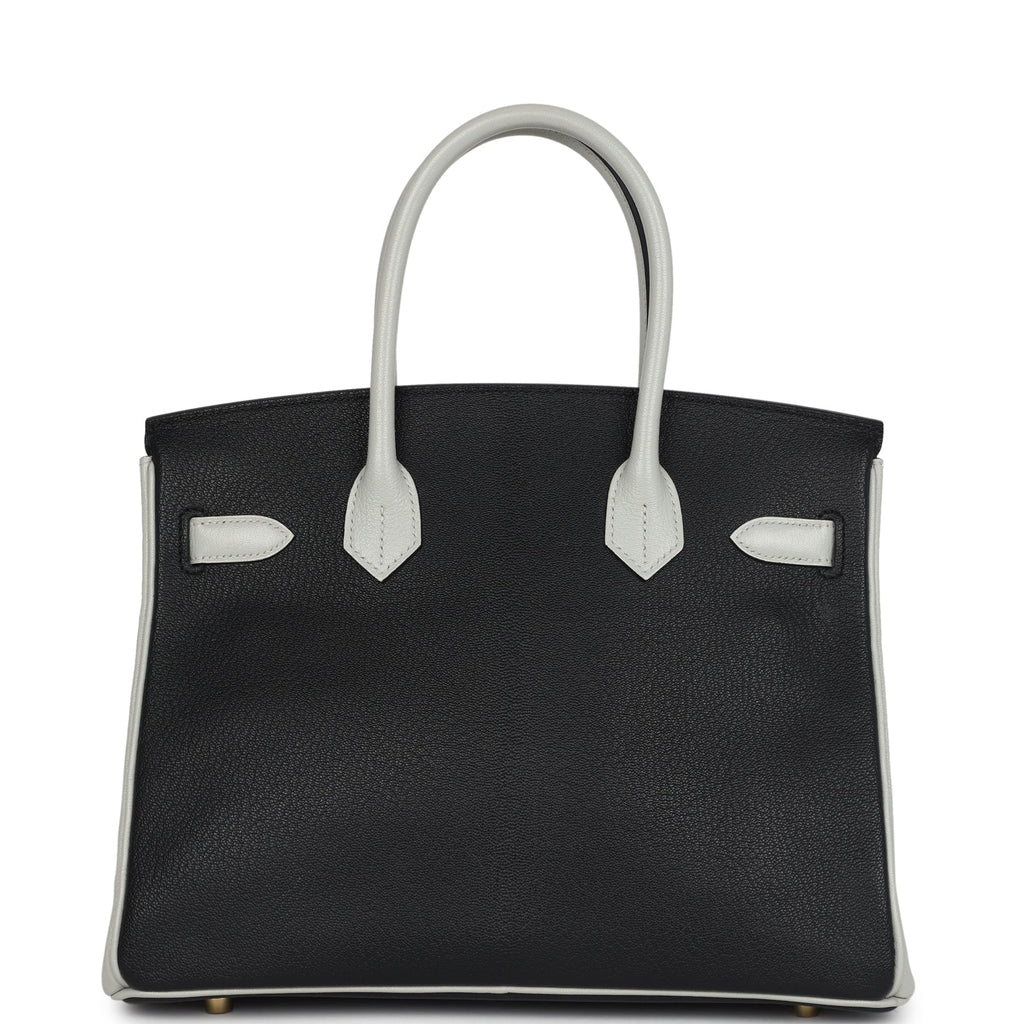 Hermes Special Order (HSS) Birkin 30 Black and Gris Perle Chevre Mysore Brushed Gold Hardware