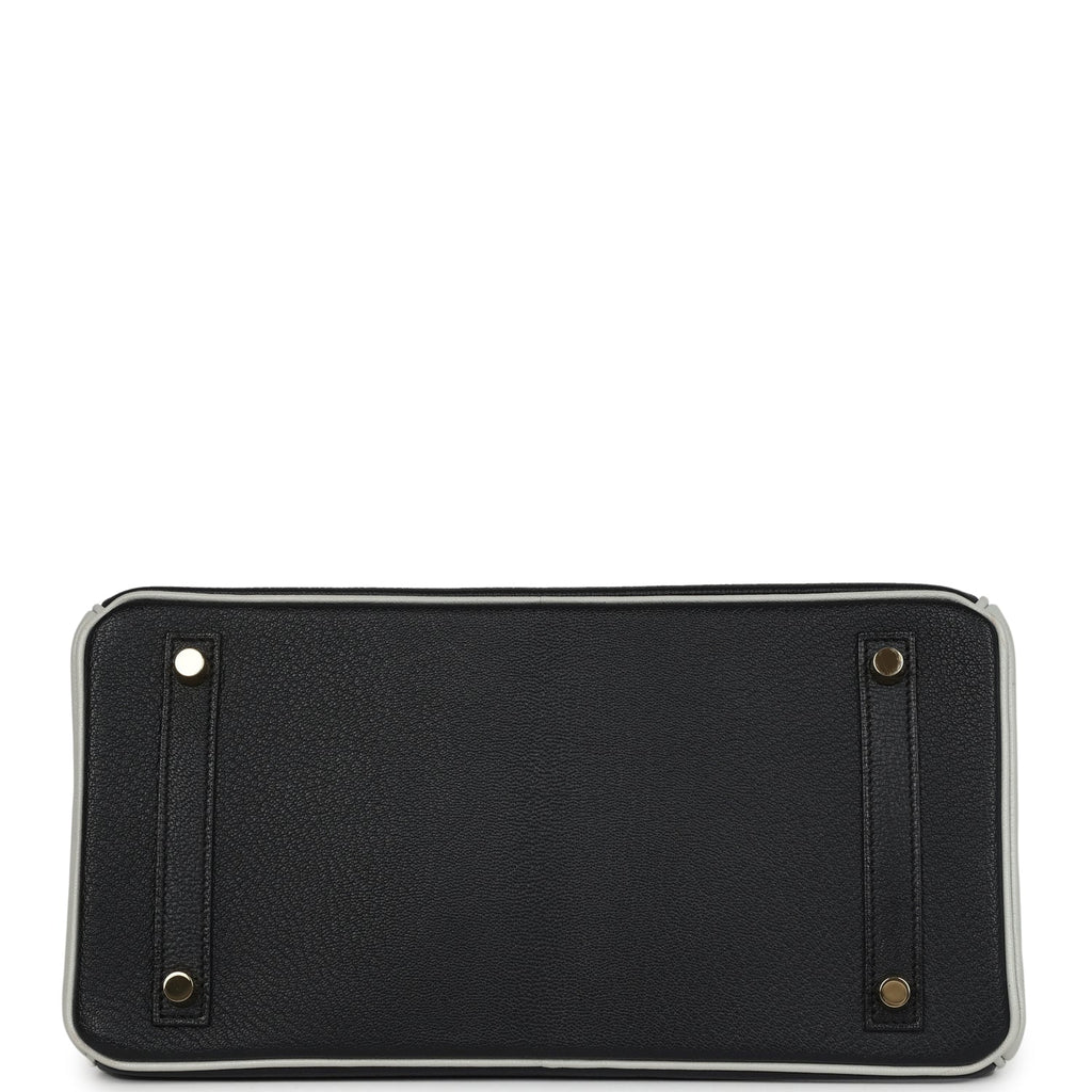 Hermes Special Order (HSS) Birkin 30 Black and Gris Perle Chevre Mysore Brushed Gold Hardware