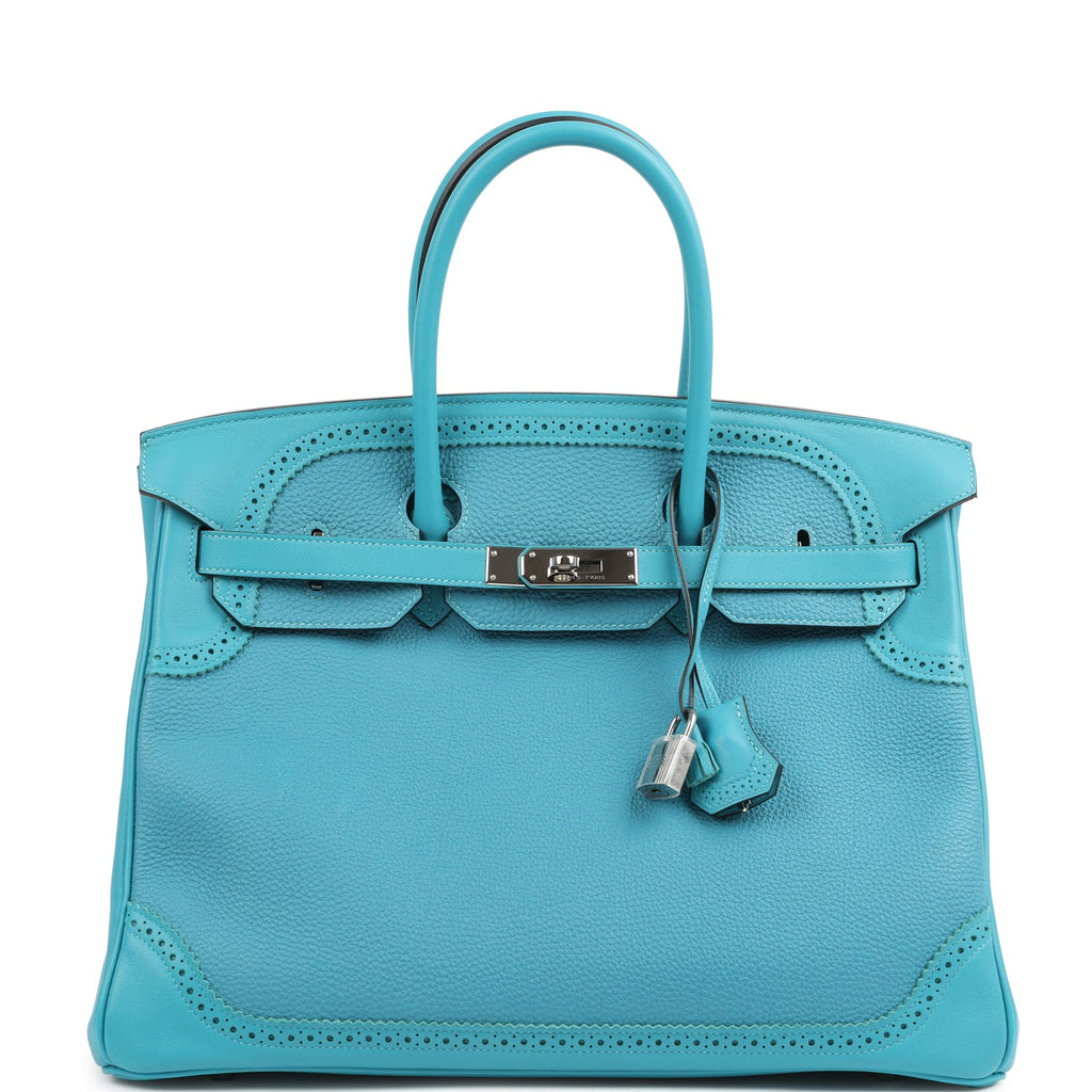 Hermes Birkin 35 Ghillies Turquoise Togo and Swift Palladium Hardware
