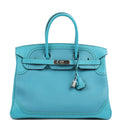 Hermes Birkin 35 Ghillies Turquoise Togo and Swift Palladium Hardware