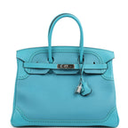 Hermes Birkin 35 Ghillies Turquoise Togo and Swift Palladium Hardware