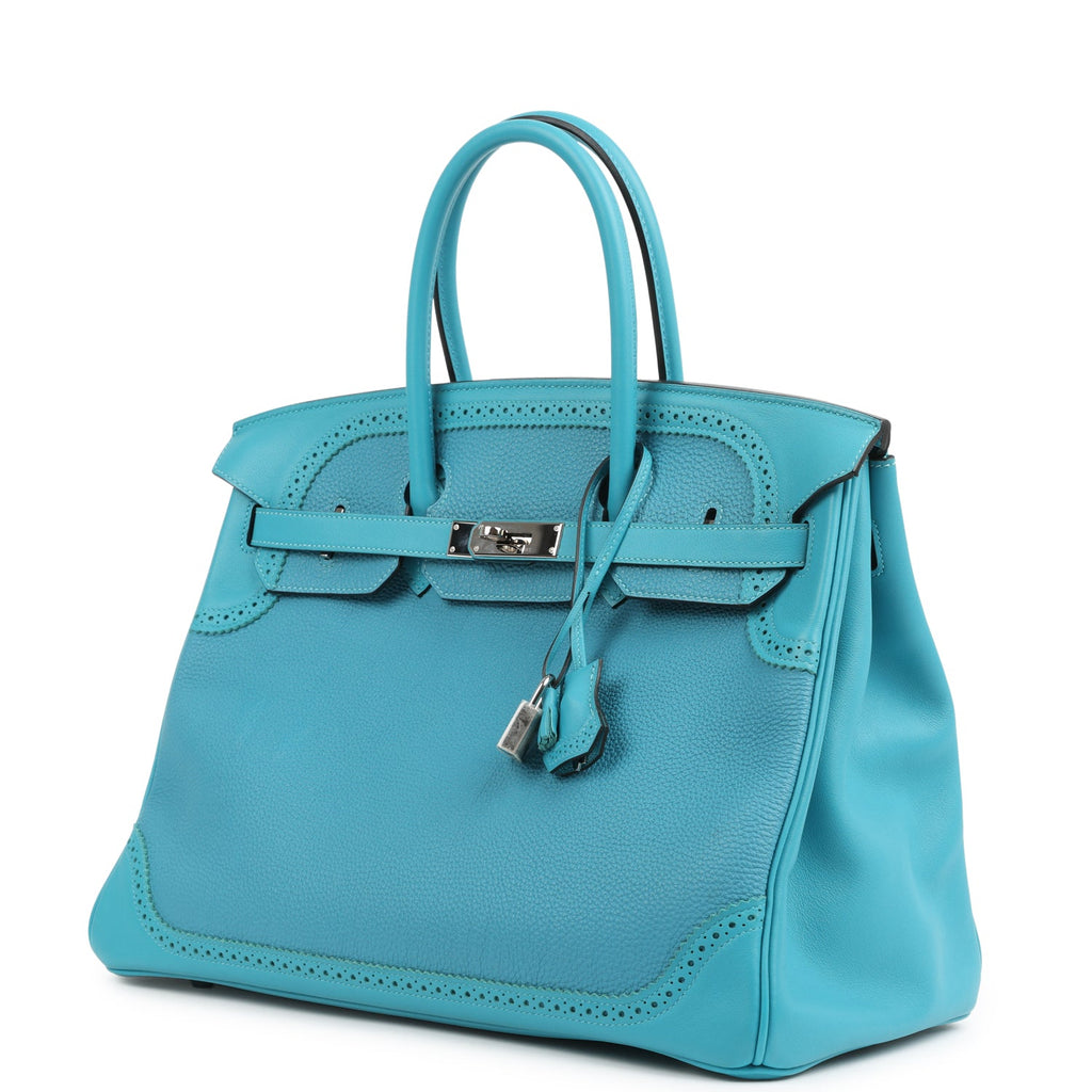 Hermes Birkin 35 Ghillies Turquoise Togo and Swift Palladium Hardware