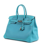 Hermes Birkin 35 Ghillies Turquoise Togo and Swift Palladium Hardware