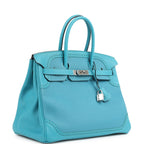 Hermes Birkin 35 Ghillies Turquoise Togo and Swift Palladium Hardware