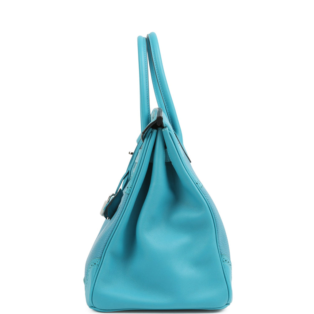 Hermes Birkin 35 Ghillies Turquoise Togo and Swift Palladium Hardware