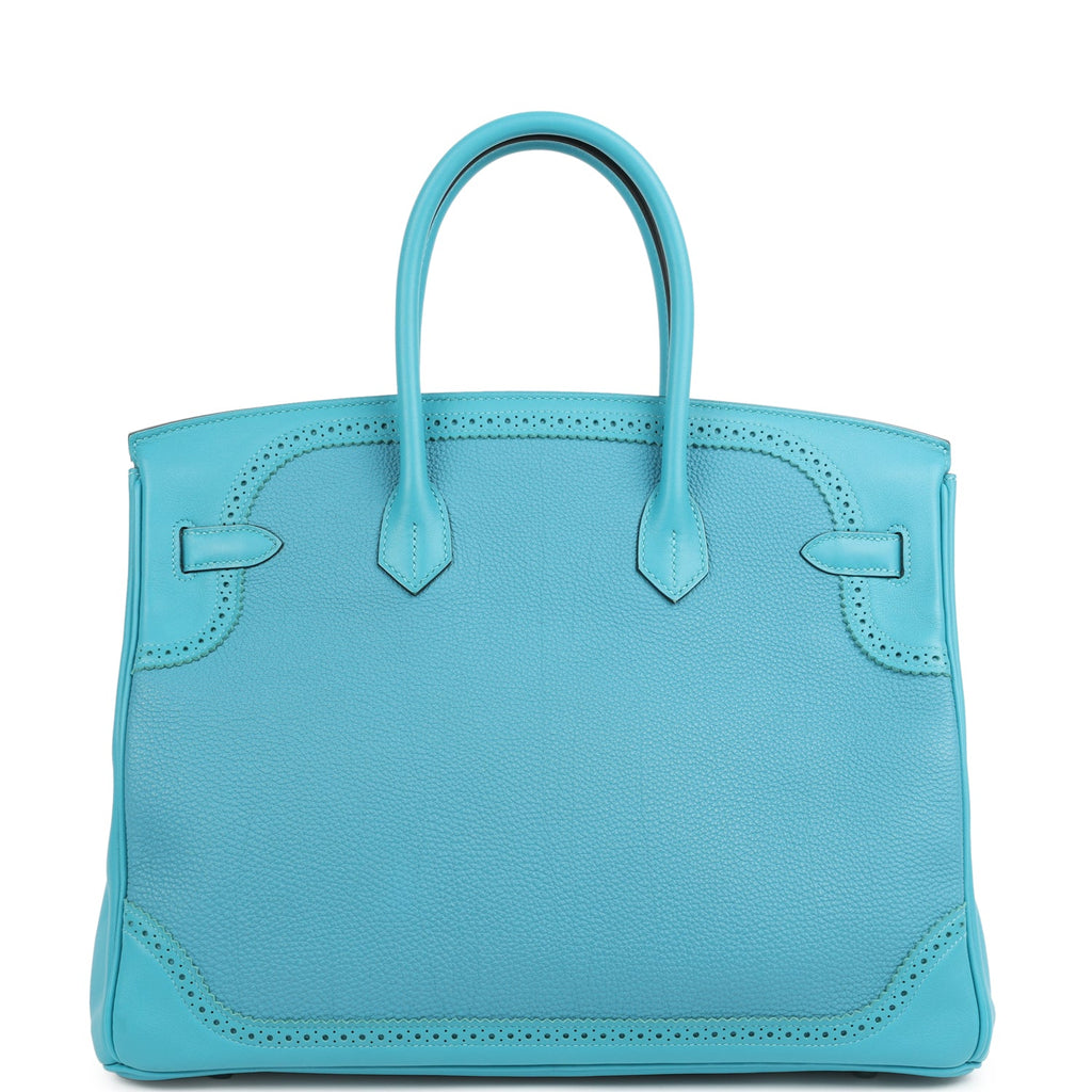Hermes Birkin 35 Ghillies Turquoise Togo and Swift Palladium Hardware