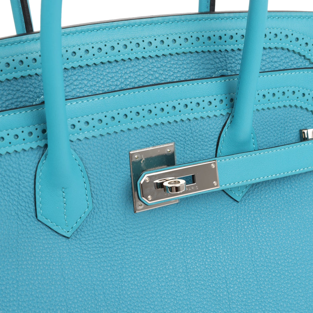 Hermes Birkin 35 Ghillies Turquoise Togo and Swift Palladium Hardware