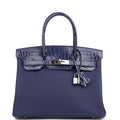 Hermes Birkin 30 Bleu Encre Togo and Shiny Niloticus Crocodile Touch Palladium Hardware
