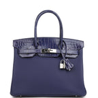 Hermes Birkin 30 Bleu Encre Togo and Shiny Niloticus Crocodile Touch Palladium Hardware