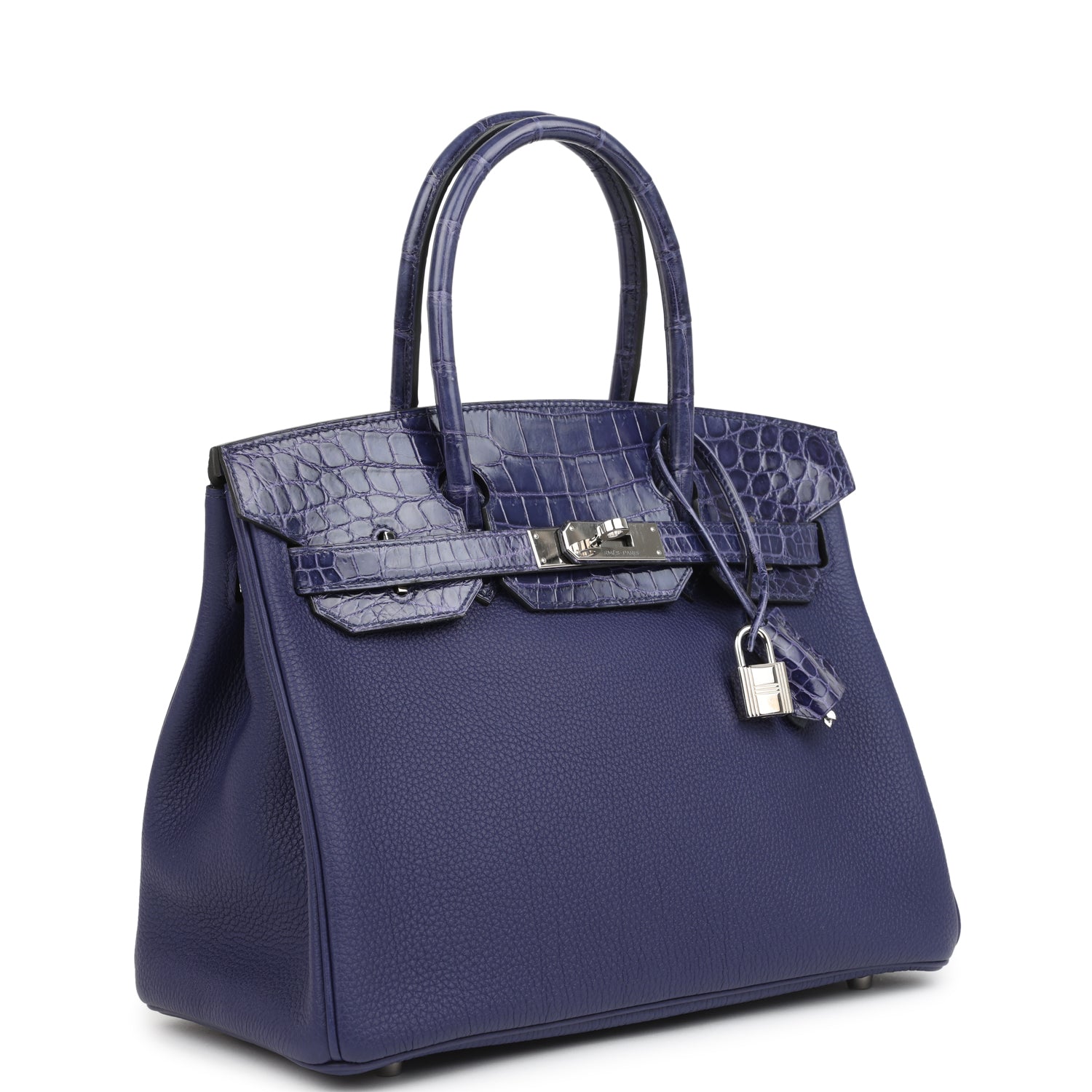 Hermes Birkin 30 Bleu Encre Togo and Shiny Niloticus Crocodile Touch Palladium Hardware