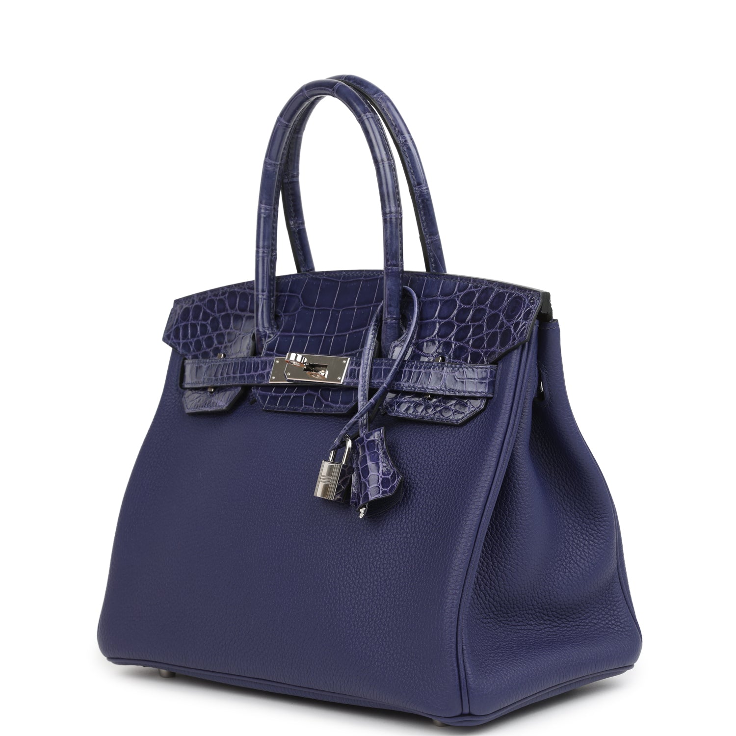 Hermes Birkin 30 Bleu Encre Togo and Shiny Niloticus Crocodile Touch Palladium Hardware