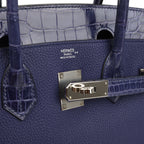 Hermes Birkin 30 Bleu Encre Togo and Shiny Niloticus Crocodile Touch Palladium Hardware