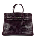 Hermes Birkin 35 Amethyst Shiny Porosus Crocodile Palladium Hardware