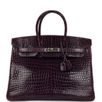 Hermes Birkin 35 Amethyst Shiny Porosus Crocodile Palladium Hardware