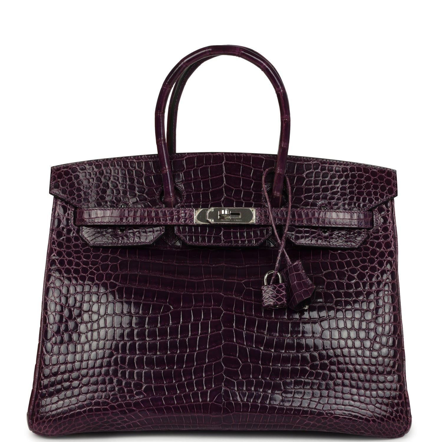 Hermes Birkin 35 Amethyst Shiny Porosus Crocodile Palladium Hardware