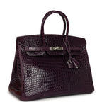 Hermes Birkin 35 Amethyst Shiny Porosus Crocodile Palladium Hardware