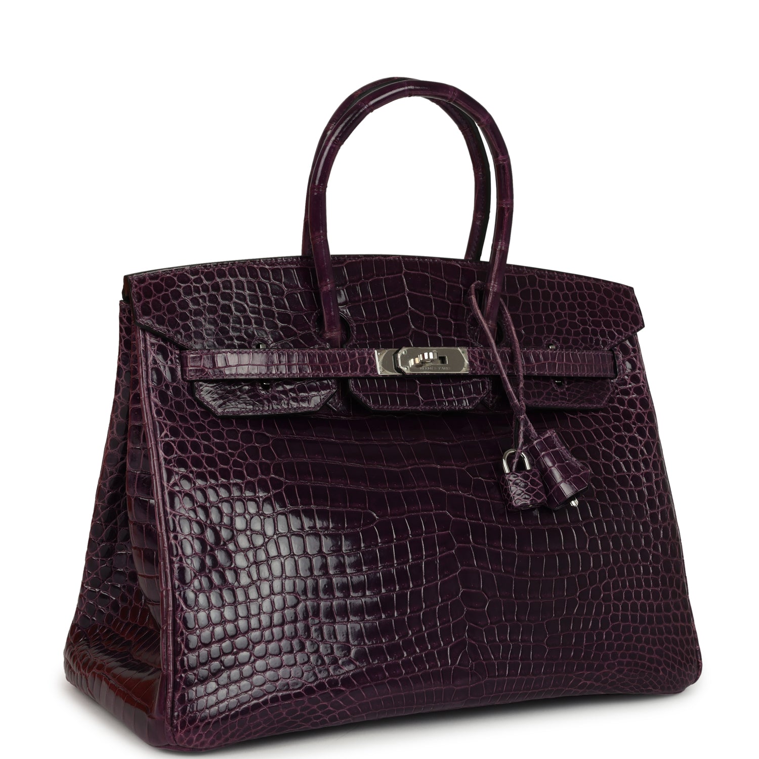 Hermes Birkin 35 Amethyst Shiny Porosus Crocodile Palladium Hardware