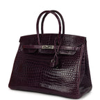 Hermes Birkin 35 Amethyst Shiny Porosus Crocodile Palladium Hardware