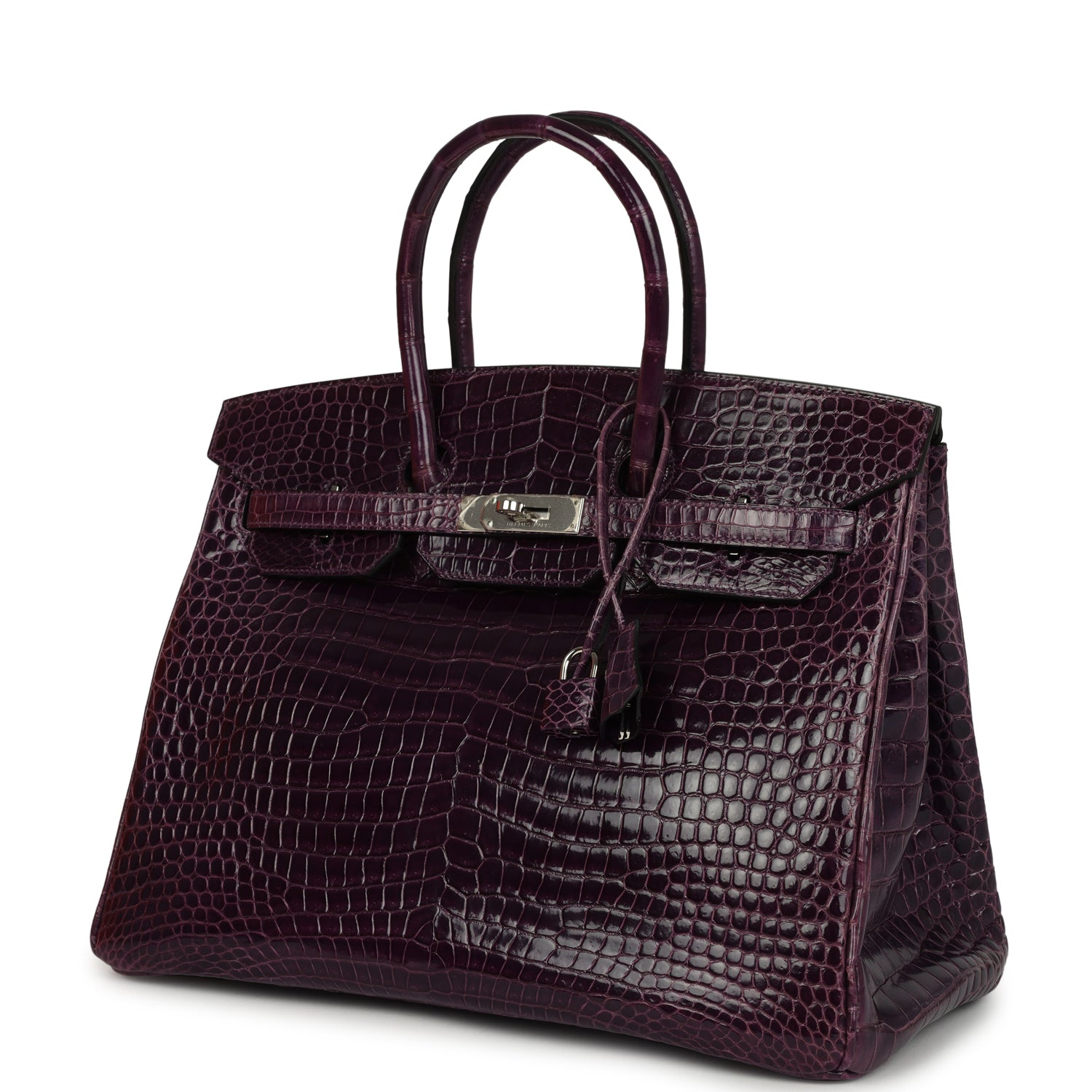 Hermes Birkin 35 Amethyst Shiny Porosus Crocodile Palladium Hardware