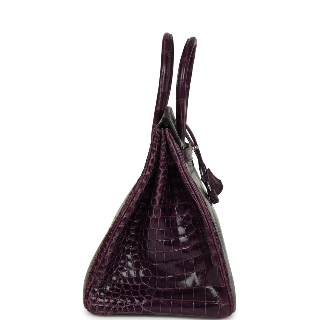 Hermes Birkin 35 Amethyst Shiny Porosus Crocodile Palladium Hardware