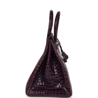 Hermes Birkin 35 Amethyst Shiny Porosus Crocodile Palladium Hardware