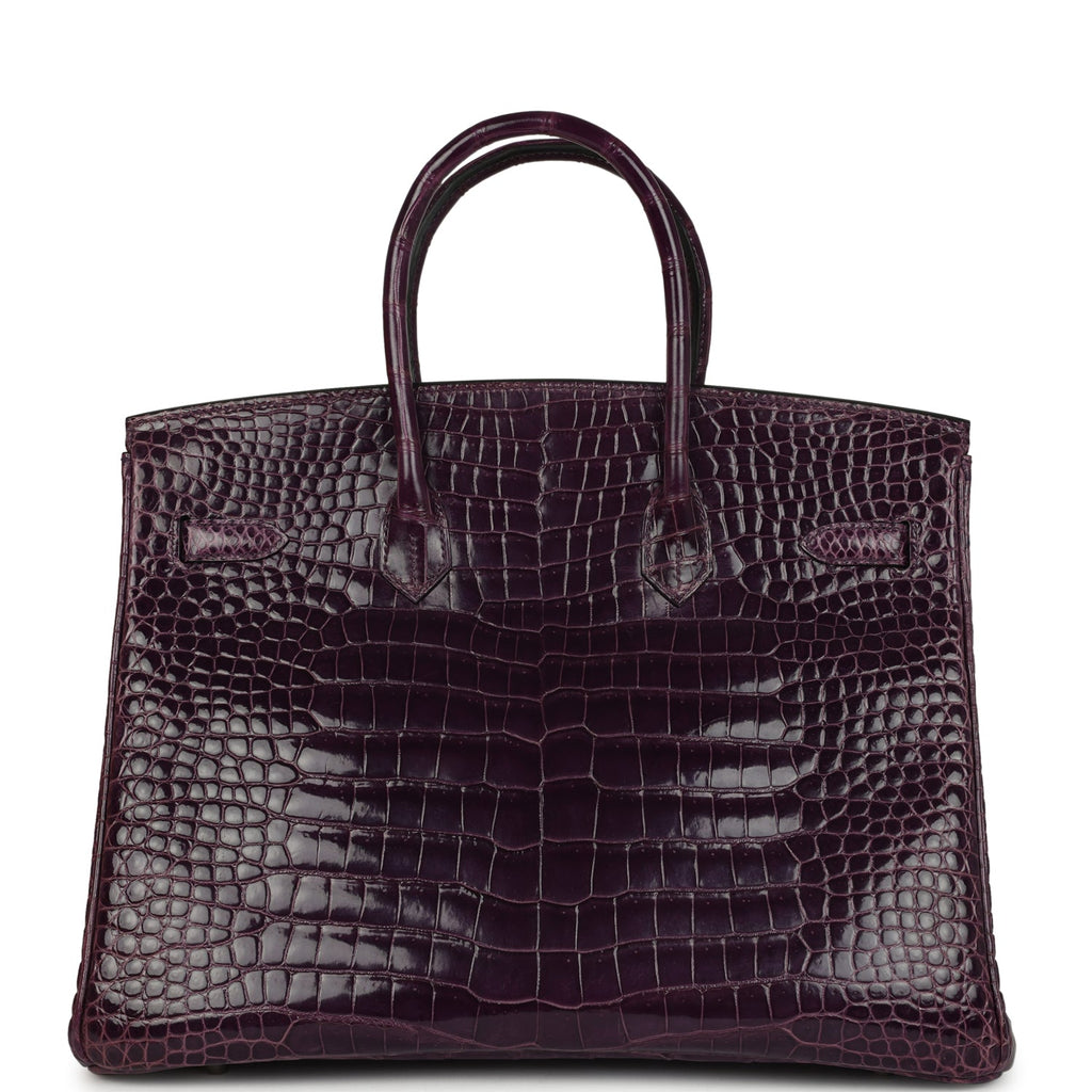 Hermes Birkin 35 Amethyst Shiny Porosus Crocodile Palladium Hardware