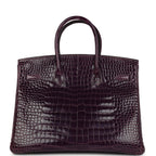 Hermes Birkin 35 Amethyst Shiny Porosus Crocodile Palladium Hardware