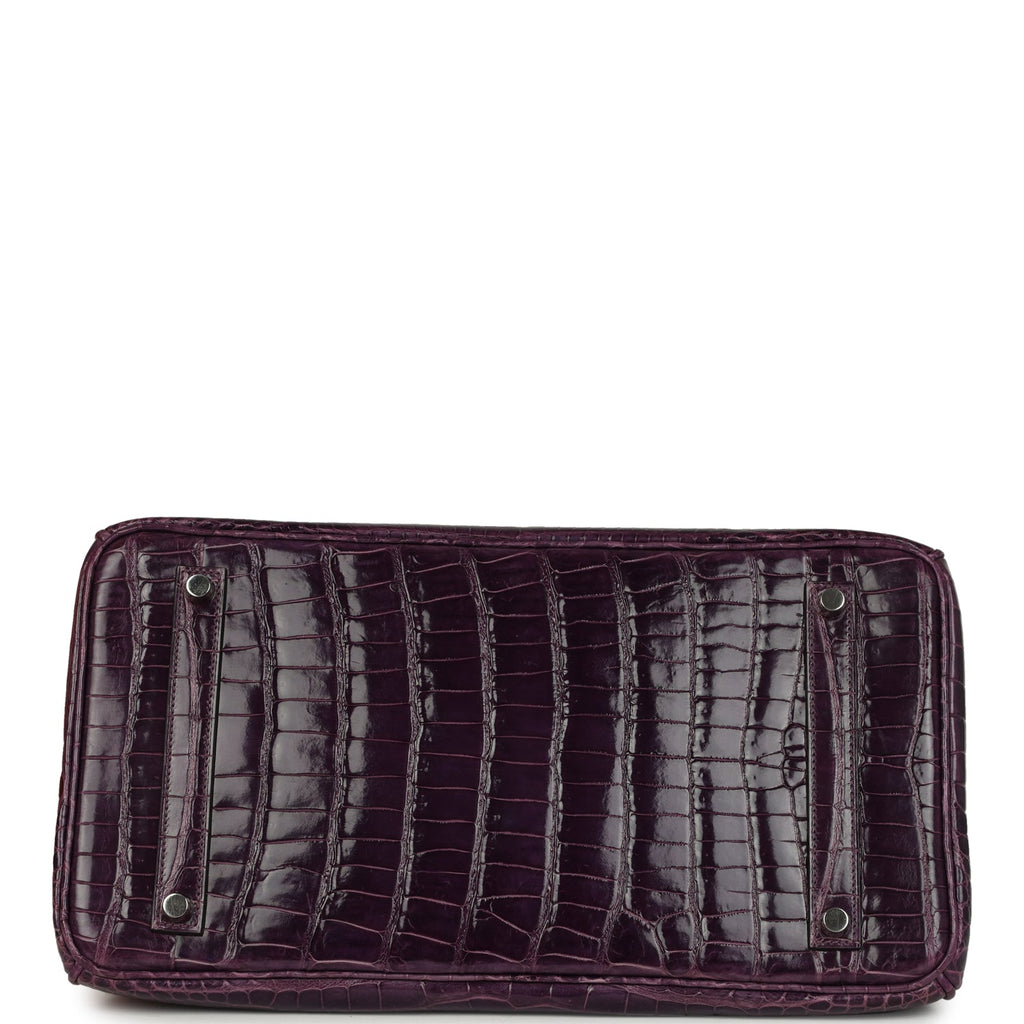 Hermes Birkin 35 Amethyst Shiny Porosus Crocodile Palladium Hardware