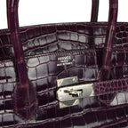 Hermes Birkin 35 Amethyst Shiny Porosus Crocodile Palladium Hardware