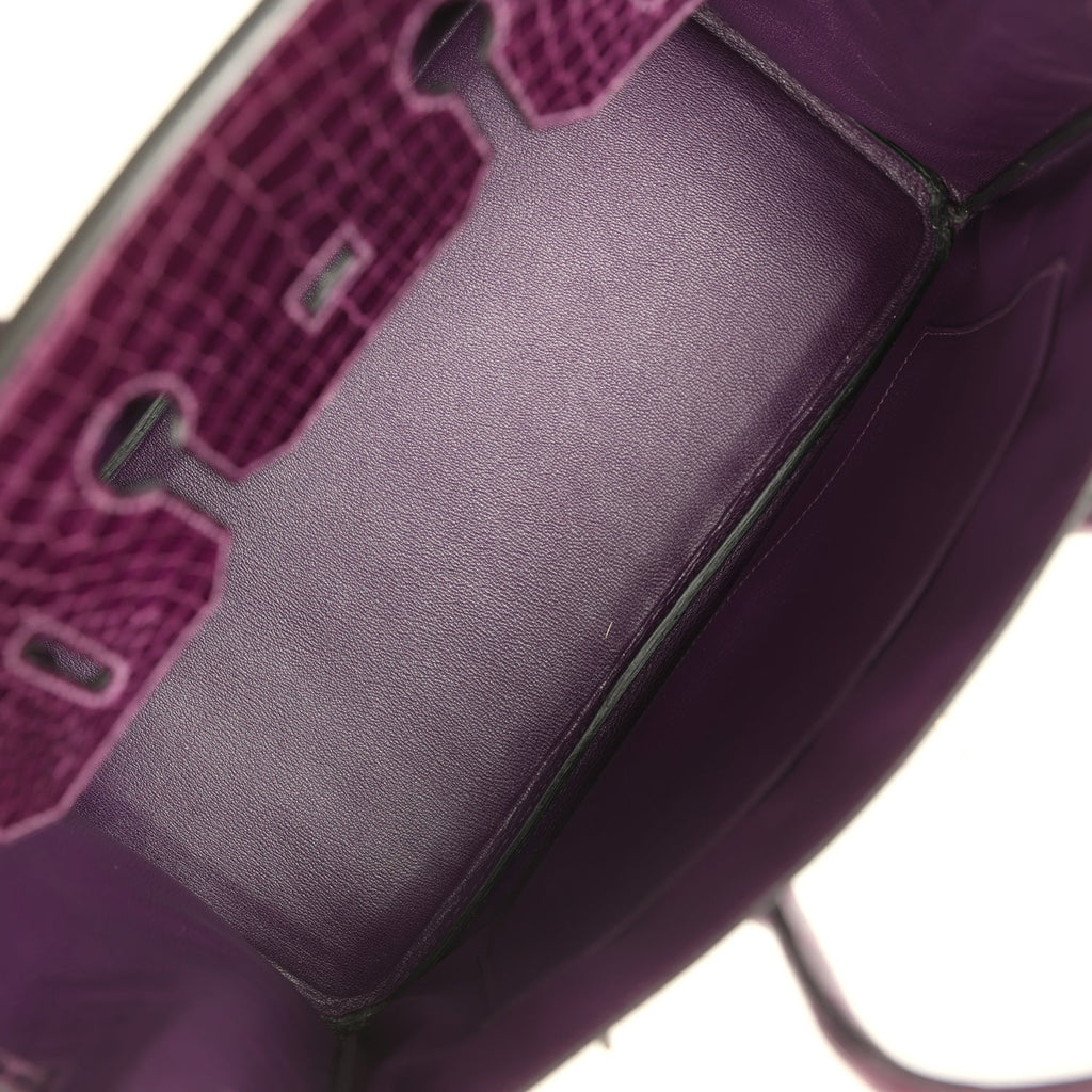Hermes Birkin 35 Amethyst Shiny Porosus Crocodile Palladium Hardware