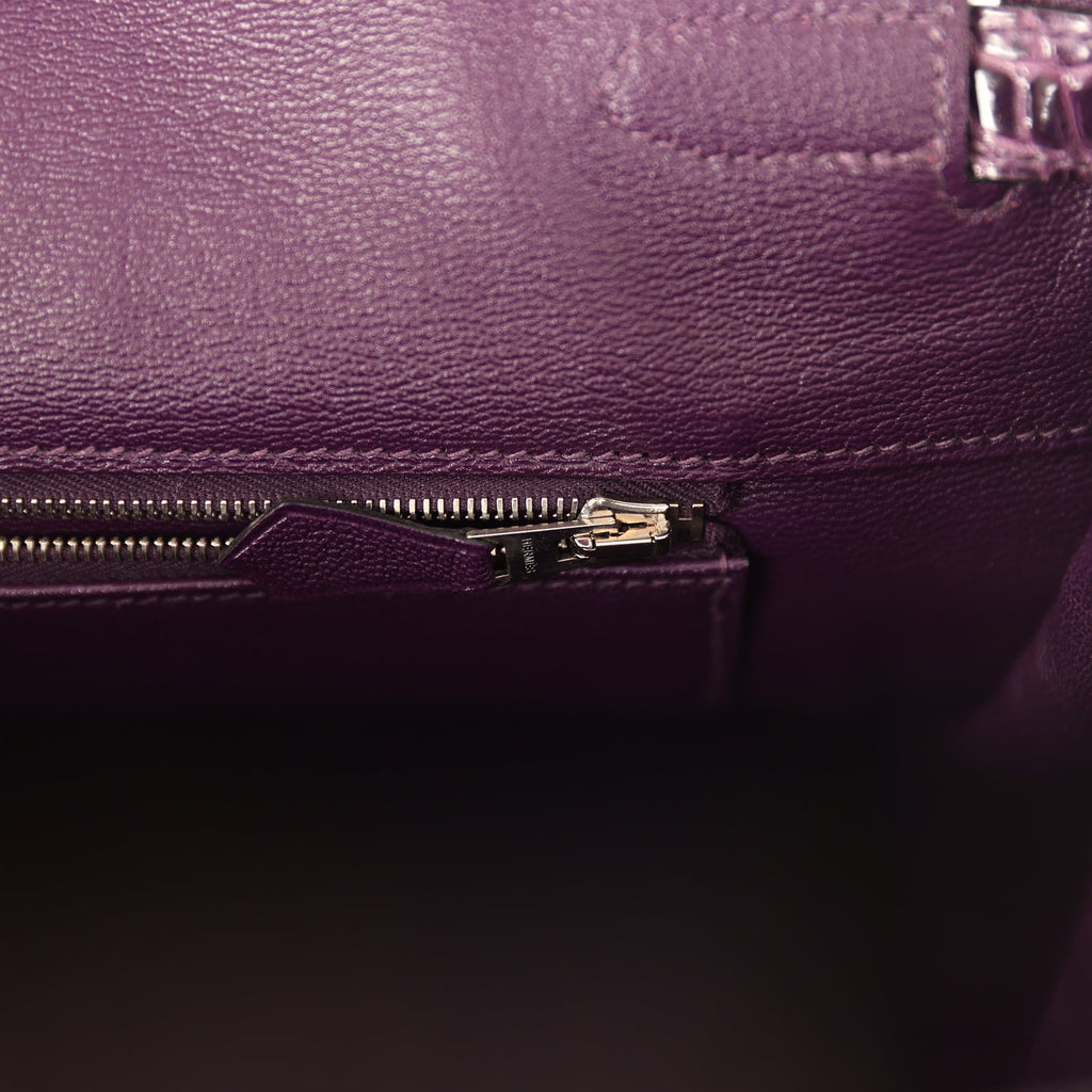 Hermes Birkin 35 Amethyst Shiny Porosus Crocodile Palladium Hardware