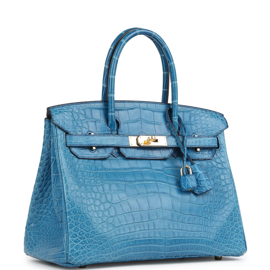 Hermes Birkin 30 Bleu Mykonos Matte Alligator Gold Hardware