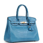 Hermes Birkin 30 Bleu Mykonos Matte Alligator Gold Hardware