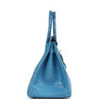 Hermes Birkin 30 Bleu Mykonos Matte Alligator Gold Hardware