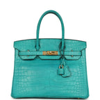 Hermes Birkin 30 Bleu Paon Matte Alligator Gold Hardware